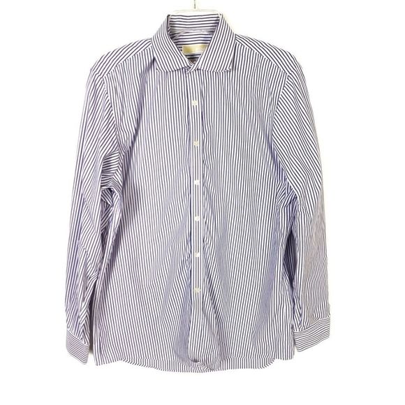 Michael Kors Blue White Striped Dress Shirt 16